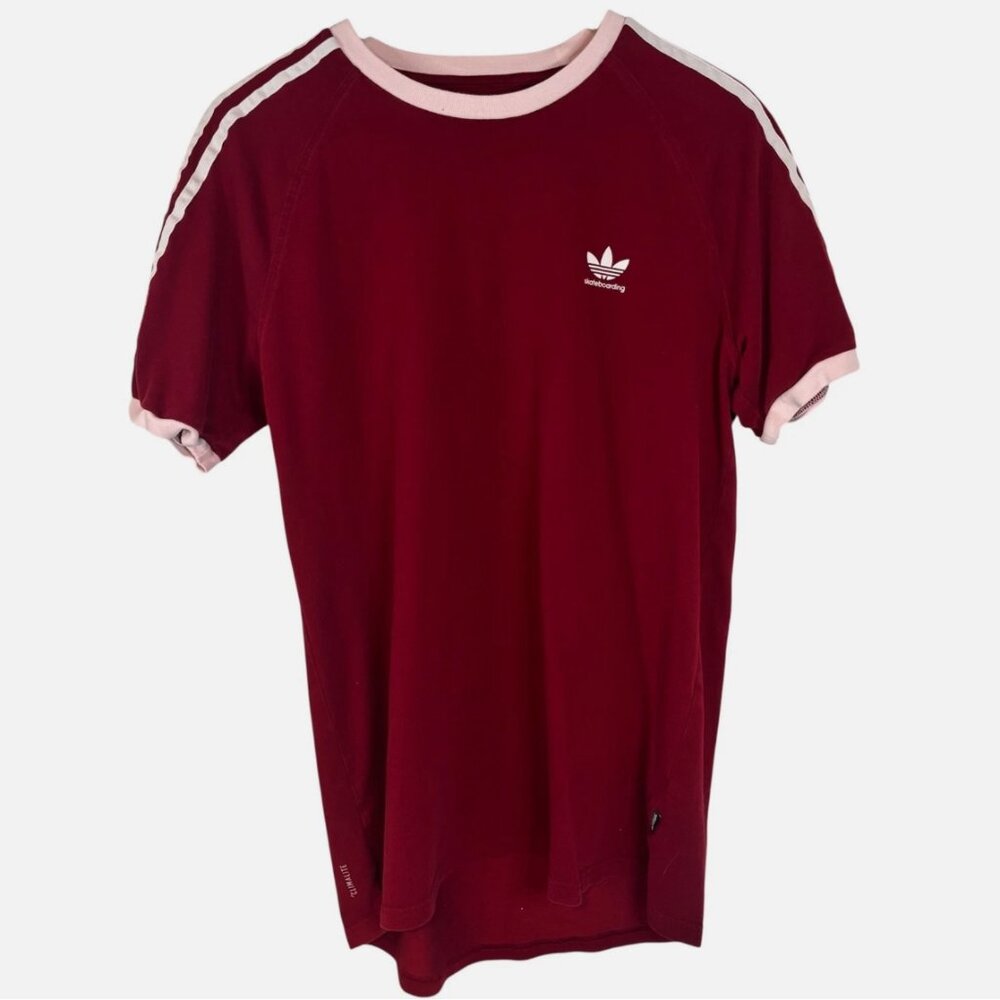 Adidas Skateboarding Logo Maroon Red t-shirt - Surf Skate Vintage White Stripes